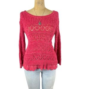 Boho American Rag Sweater Lace Trim Pointelle Knit Cottegecore Womens Size S